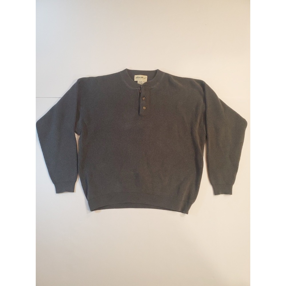 Eddie Bauer Dark Gray Sweater Size S 3 Button Crew Neck 100% Cotton